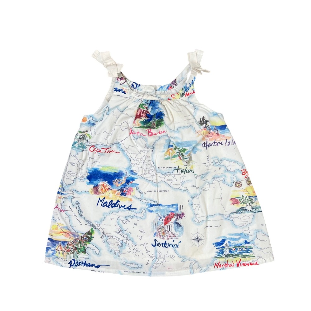 Baby Gap Kids World Map‎ Print Dress Santorini Maldives White 3-6 Months Cotton